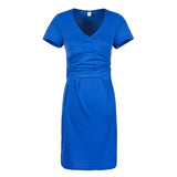 Summer Maternity Cotton V-Neck Short Sleeve Dress. Pregnant Women Slim Fit Sexy Hip Dress