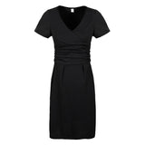 Summer Maternity Cotton V-Neck Short Sleeve Dress. Pregnant Women Slim Fit Sexy Hip Dress