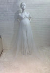 2023 New Elegant Lace Stitching Mesh Maternity Dress. Cute, flowing, maternity dress for summer events.