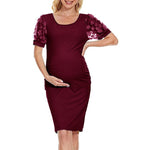 2023 New Maternity Dress with see-through, flower sleeves. Casual.